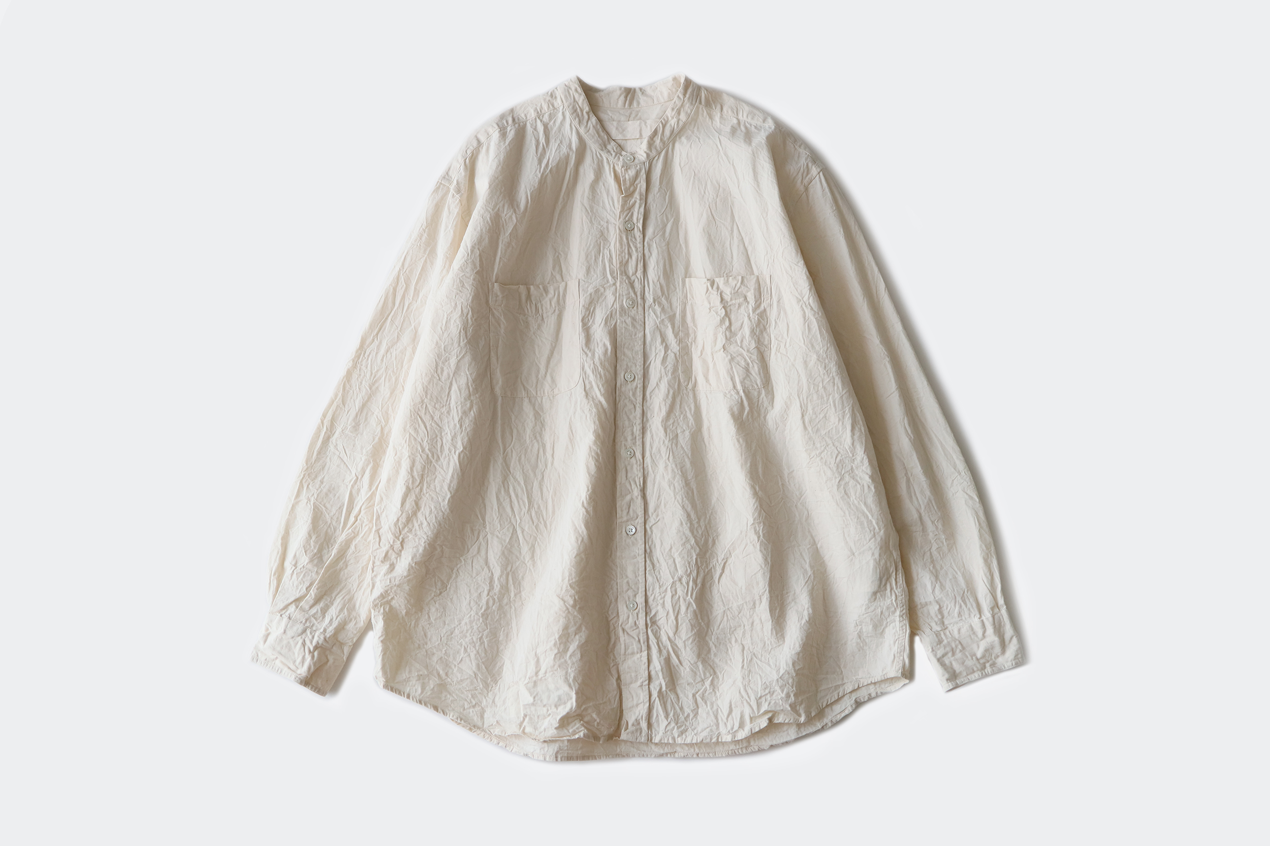 Vas-y Lentement  Organic cambric banded collar oversized shirt