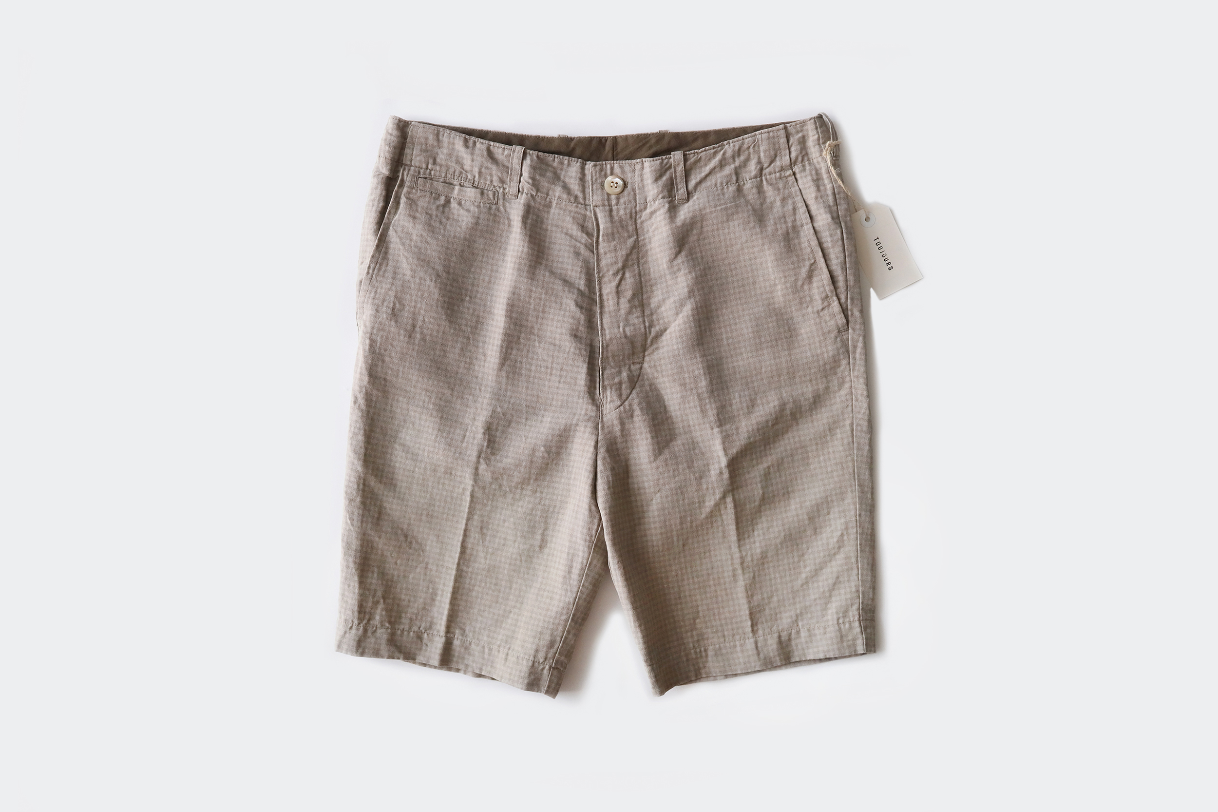 TOUJOURS  Cotton linen check shorts